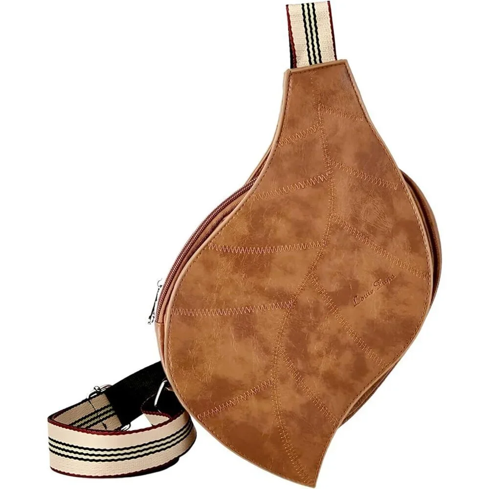 Women's Vegan Leather Leaf Crossbody Purse Small Zipper adjustable strap